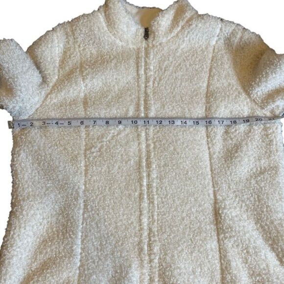 J. Jill White Fluffy Teddy Fleece Coat Jacket Polyester Full Zip Pockets Large - Picture 10 of 11